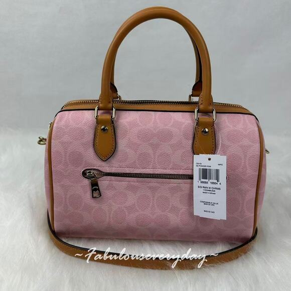 Coach Rowan Satchel Bag Signature Canvas With Charms Gold/Powder Pink CEA18 NWT - Picture 4 of 8